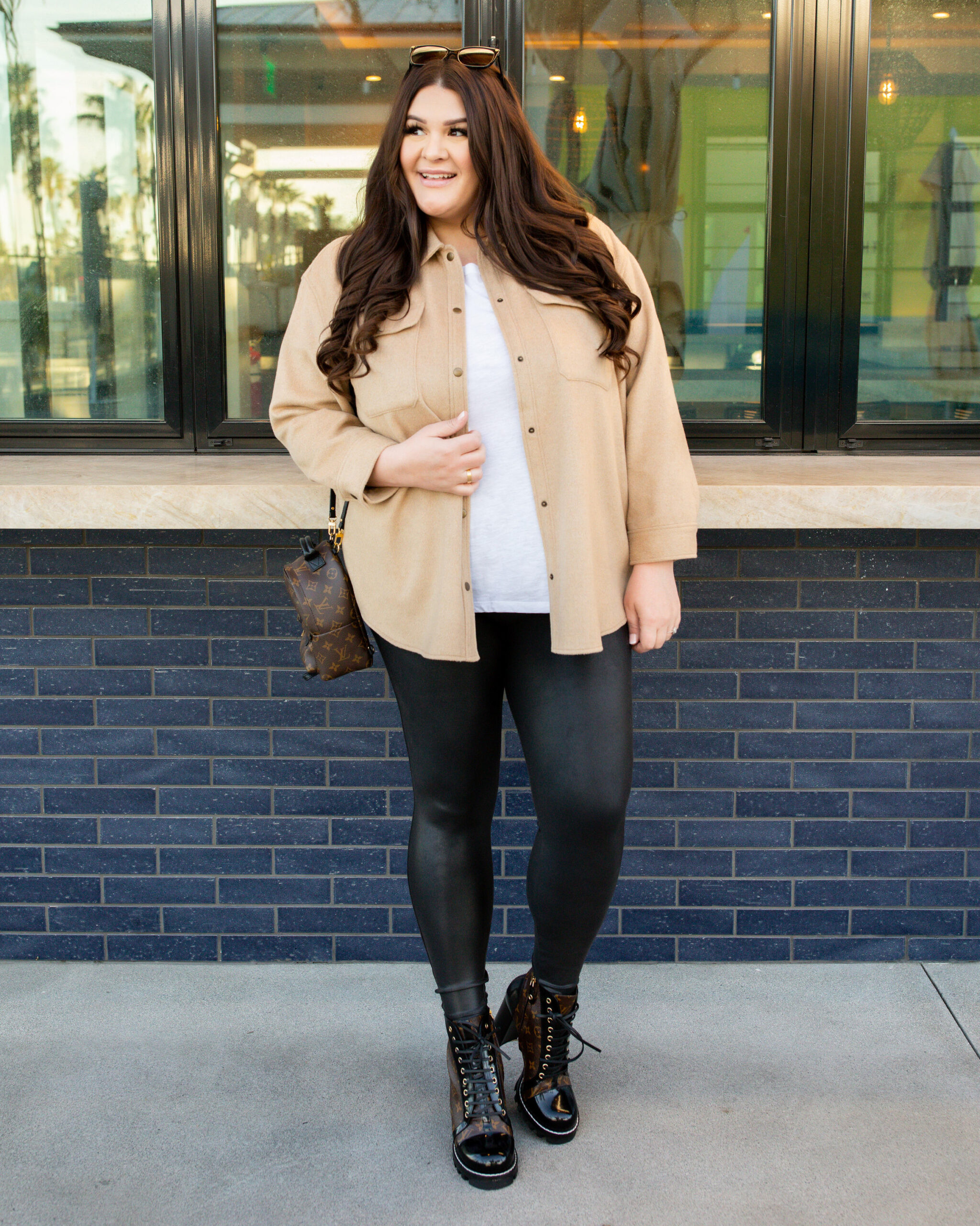 faux leather shacket outfit